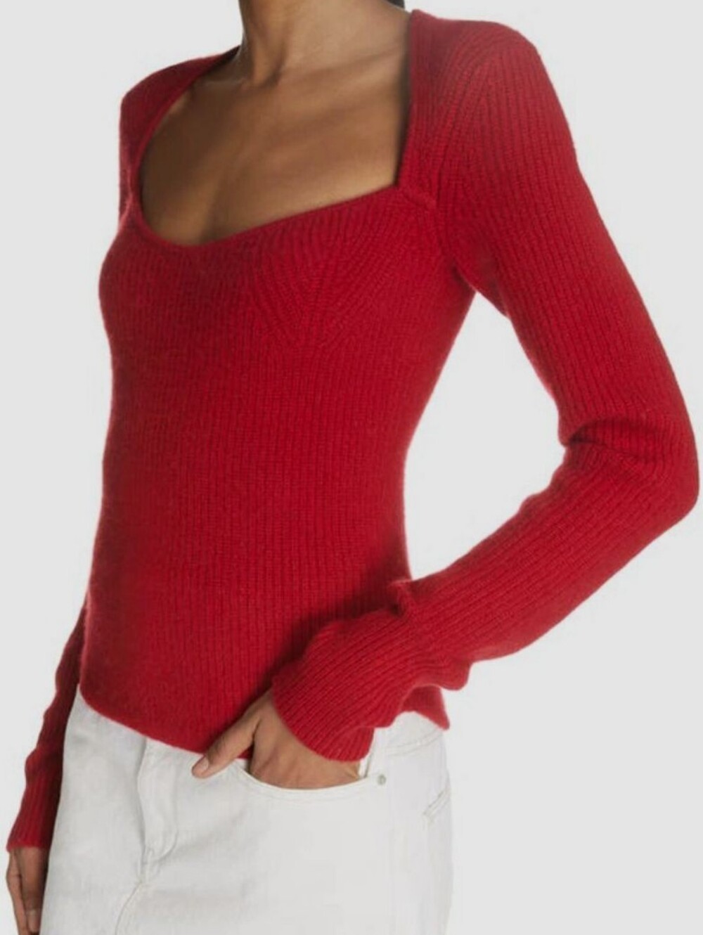 ZARA Red Ribbed V-Neck Sweater - Picture 6 of 6